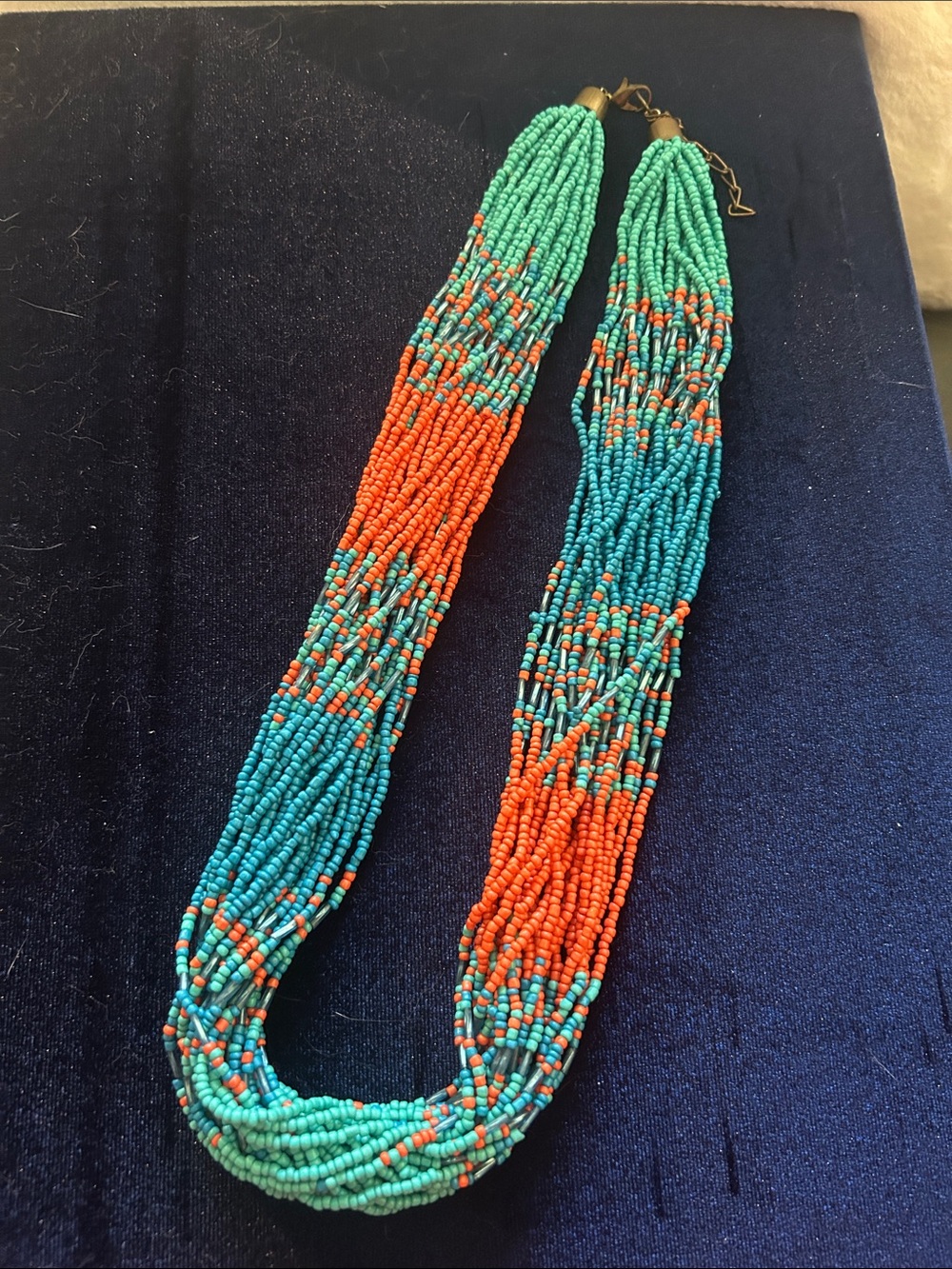 Handmade Turquoise & Orange Beaded Statement Necklace